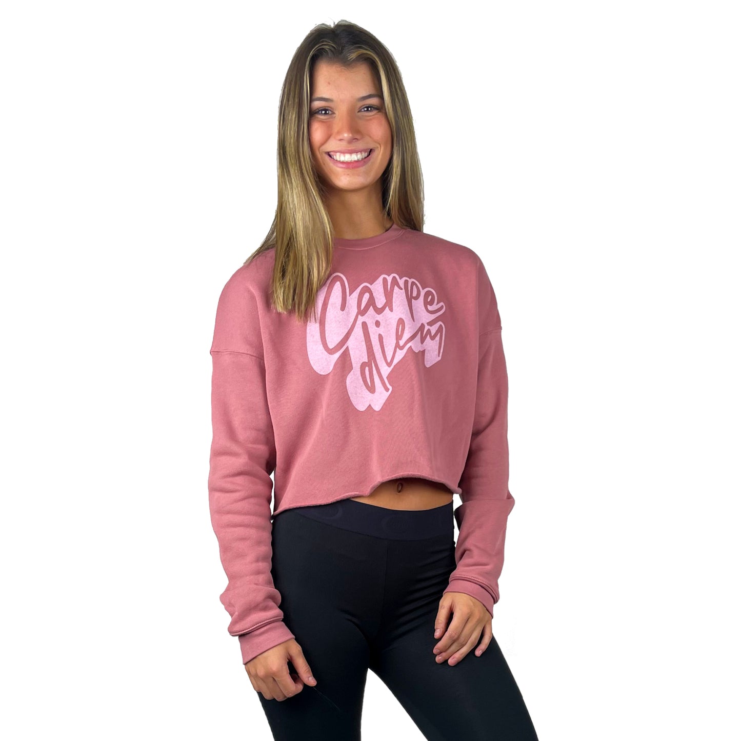 Carpe Diem Cropped Crew Neck Fleece - Mauve